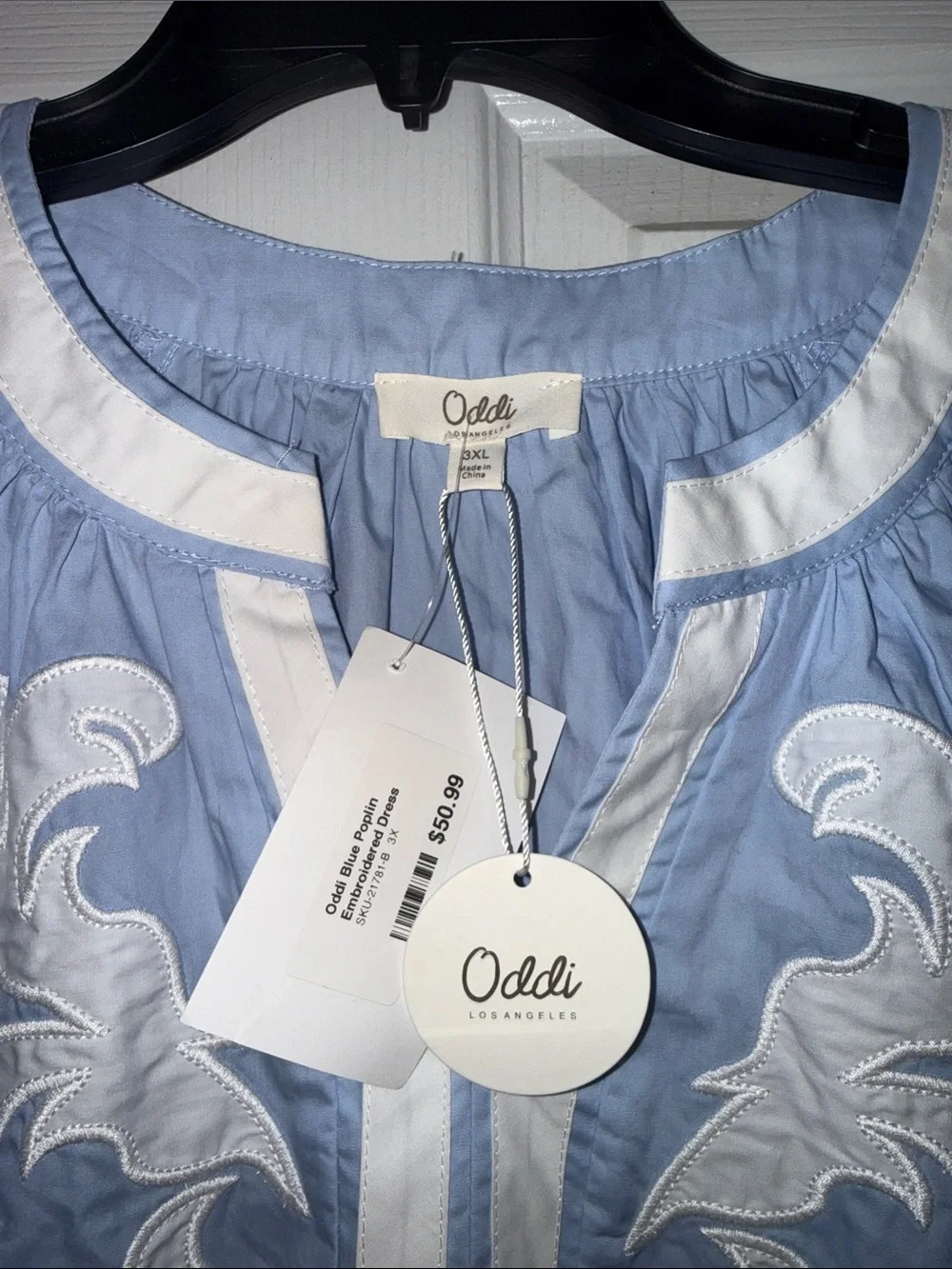Odabash Light Blue Embroidered Mini Dress